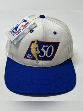 Vintage NBA 50th Anniversary Snapback Hat White Blue Made in USA NOS